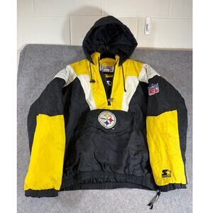 Vintage 90s Pittsburgh Steelers NFL Jacket Mens M Black Yellow Starter 1/2 Zip